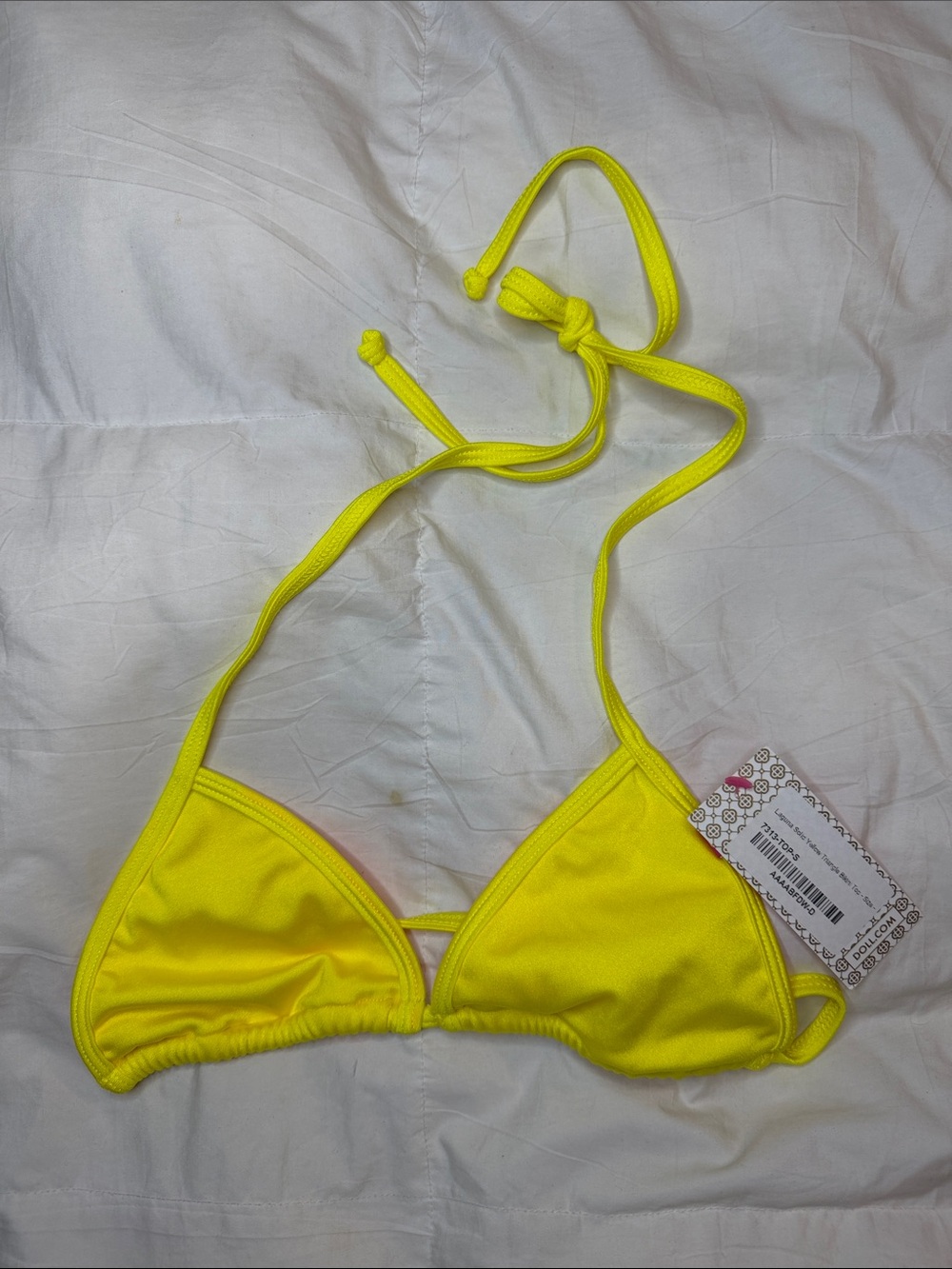 DOLL Swimwear Solid Neon Yellow Triangle Bikini Top – Size Small